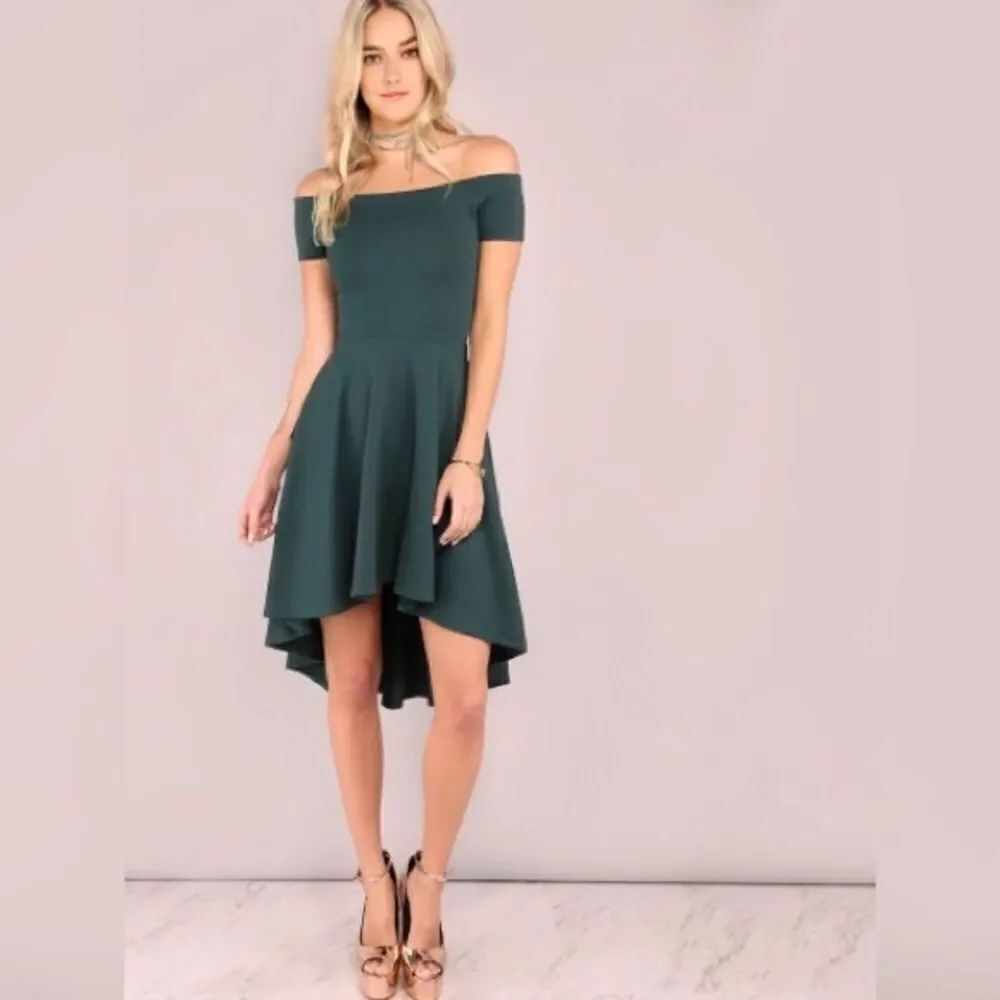 ✨2xHP✨Dark Green Off The Shoulder High Low Dress✨